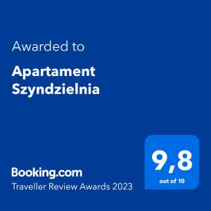 Certifikát, ocenenie alebo iný dokument vystavený v ubytovaní Apartament Szyndzielnia