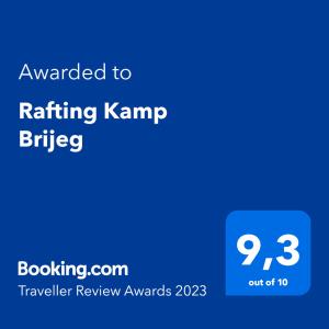 una captura de pantalla de un teléfono con el texto quería clasificar kamp binging en Rafting Kamp Brijeg en Kružac