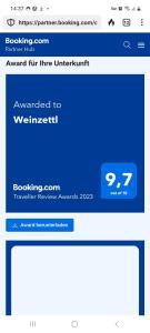 Certifikat, nagrada, znak ali drug dokument, ki je prikazan v nastanitvi Weinzettl