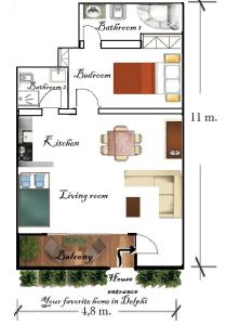 Půdorys ubytování Delphic Moments I Cozy apt 1BR 2BA 2 double beds