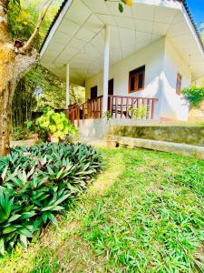 a house with a porch and some plants in the yard at Sanderling Silent Beach Cabanas in Tangalle