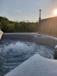 a plunge pool with water in a backyard at Parc Maerdy Glamping Holidays in New Quay