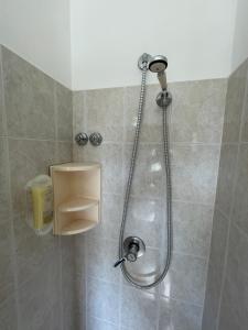 a shower with a shower head in a bathroom at Albergo Désirée in Alba Adriatica