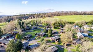 uma vista aérea de uma aldeia com casas e árvores em Birch Lodge 16 em Newton Stewart