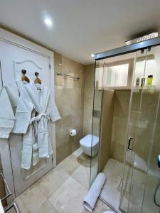 a bathroom with a shower and a toilet at Sotogrande Paseo del Rio in Sotogrande