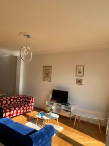 a living room with a couch and a tv at City appartement in Lausanne