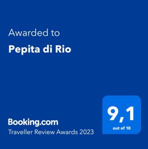 Certifikát, ocenenie alebo iný dokument vystavený v ubytovaní Pepita di Rio