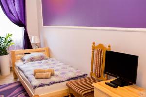 a small bedroom with a bed and a television at Agropex in Lublin