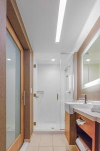 a bathroom with a shower and a sink at SpringHill Suites by Marriott Fishkill in Fishkill