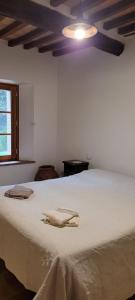Un dormitorio con una cama blanca con toallas. en Casa Nolè, en Santa Luce