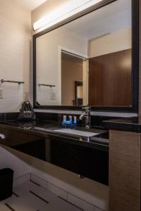 a bathroom with a sink and a large mirror at Fairfield Inn & Suites by Marriott Atmore in Atmore