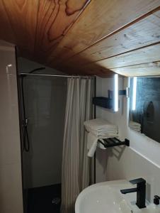 a bathroom with a shower and a toilet and a sink at CASITA INDEPENDIENTE EN SUANCES Parking - Wifi - Jardín in Cortiguera