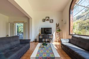 a living room with a couch and a tv at Bouganville Home Mondello in Mondello