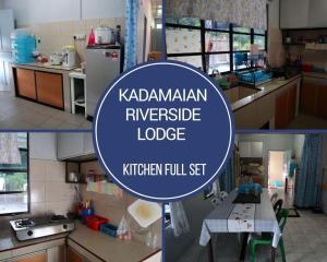 un collage de tres fotos de una cocina en Kadamaian Riverside Lodge Tambatuon, Kota Belud, en Kota Belud