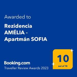 תעודה, פרס, שלט או מסמך אחר המוצג ב-Rezidencia AMÉLIA - Apartmán SOFIA
