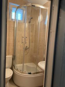 La salle de bains est pourvue d'une douche et de toilettes. dans l'établissement Bella Vacanza, à Njivice