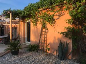 una scala appoggiata sul lato di una casa di Villa des Oliviers a Baillargues
