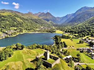 uma vista aérea de um lago com montanhas ao fundo em Maison Estarvielle, 5 pièces, 10 personnes - FR-1-695-25 