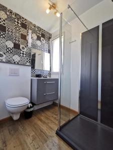 a bathroom with a toilet and a shower at Côté Volcan in La Plaine des Cafres