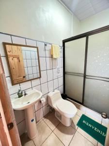 奎波斯城的住宿－Los sueños RyG 1，一间带卫生间和水槽的小浴室