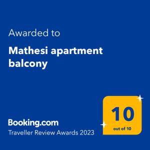 Certifikát, hodnocení, plakát nebo jiný dokument vystavený v ubytování Mathesi apartment balcony