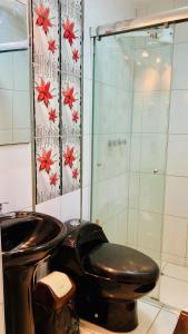 タクナにあるDepartamento Avenida Bolognesi Tacnaのバスルーム(トイレ、ガラス張りのシャワー付)