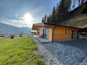 a cabin with a view of a mountain at Cabanele Olena in Borsa