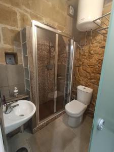 een badkamer met een douche, een toilet en een wastafel bij Villa Vittoria in Rabat