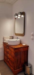 a bathroom with a sink and a mirror on the wall at Domaine Saint Bonnet in Puimoisson