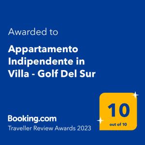 Certifikat, nagrada, znak ali drug dokument, ki je prikazan v nastanitvi Appartamento Indipendente in Villa - Golf Del Sur
