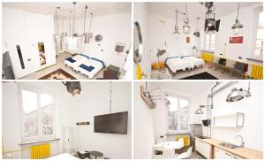 a hospital room with a bed and a sink at Loft Lot Pszczoły in Warsaw