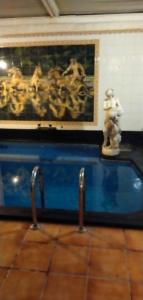 Una figura de un perro sentado junto a una piscina. en SPA Versalles, en La Laguna