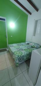 Anse-Bertrand的住宿－Chez Momo & Fafa 1，卧室设有一张位于绿色墙壁上的床铺