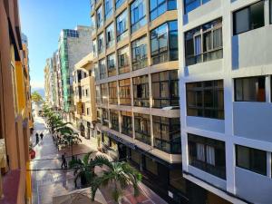 an overhead view of a city street with buildings at New 2 Bedrooms Gold flat at Las Canteras beach with balcony and Free Parking in Las Palmas de Gran Canaria