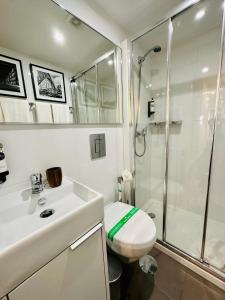 y baño con ducha, aseo y lavamanos. en CHARM APARTMENTS PORTO - Centro Batalha 2 en Oporto