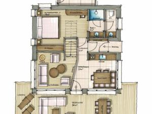 a floor plan of a house with at Cosy, new chalet with garden and private sauna in Bichlbach