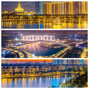 two different pictures of a city at night at NK#Homestay#Vinhomes#Oceanpark#1PN#C6 in Gia Lâm Pho