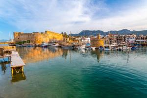 a view of a harbor with boats in the water at Homelike Guest house in Kyrenia
