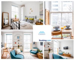 a collage of photos of a living room and dining room at Charming 1 bed Apartment near Museum in London