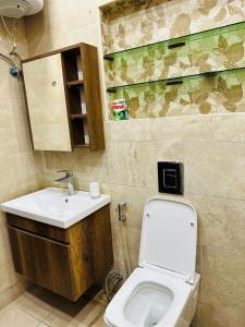 a bathroom with a toilet and a sink at شقق الياسمين 2 in Jerash +17 photos