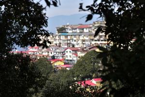 een groep gebouwen bovenop een heuvel bij Samriti Apartments in Shimla