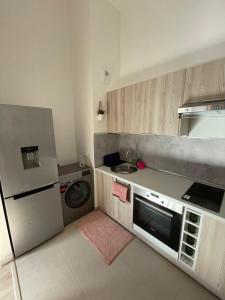 a small kitchen with a sink and a washing machine at Nouvel appart bien-être/confort in Saint-Ouen