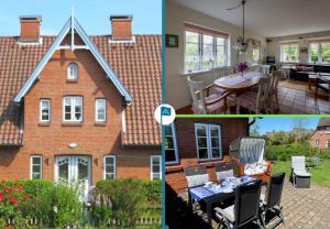 two pictures of a house with a dining room and a patio at Hardesweg 63 Nummer 1 in Wrixum