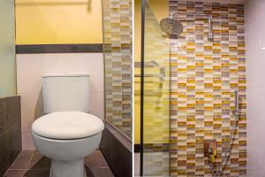 two pictures of a bathroom with a toilet and a shower at SUPER OYO 92271 Orienchi 3 in Tangerang