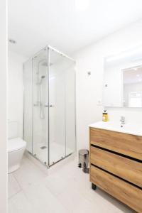 a bathroom with a shower and a sink and a toilet at Loft situado cerca del Santiago Bernabéu in Madrid