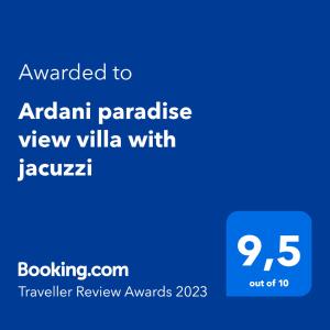 Certifikát, hodnocení, plakát nebo jiný dokument vystavený v ubytování Ardani paradise view villa with jacuzzi