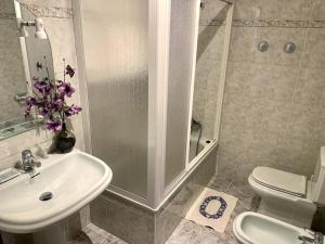 Baño blanco con lavabo y aseo en Casa rural en Asturias, en Arboleya