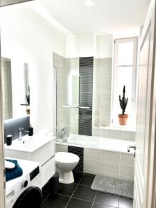 een witte badkamer met een toilet en een wastafel bij HYPER CENTRE - Colmar Cathédrale - PARKING Gratuit in Colmar