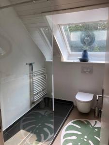 een badkamer met een toilet en een dakraam bij Dachstudio in Traumlage mit spektakulärem Ausblick in Bühlertal