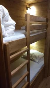 a couple of bunk beds in a wooden cabin at Woody Studio Les Menuires in Levassaix